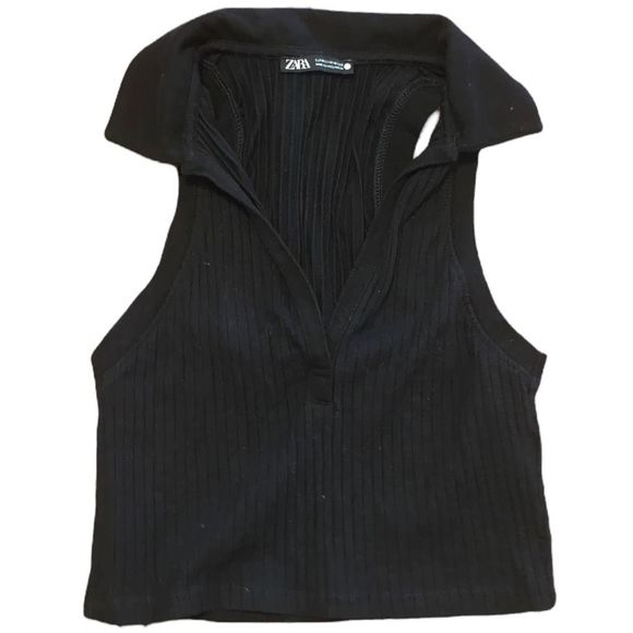 Zara Tops Zara Black Collared Tank Top Size Medium Poshmark